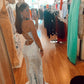 Sparkle White Sequin Mermaid Appliques Long Prom Dress Y1532