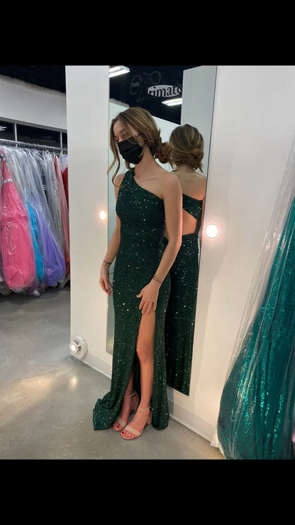 Green Mermaid One Shoulder Long Evening Dress ,Backless Evening Gown Y1395