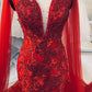 Unique Red Vintage Wedding Dress,Princess Bridal Gown Mermaid Prom Dress Y1573