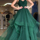 Emerald Green Tulle A-Line V Neck Prom Dress,Formal Graduation Dress Y1505