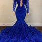 Royal Blue mermaid prom dress,Deep v mermaid sequin lace prom dress,African women prom dresses,wedding reception gown,plunging neckline Y1378