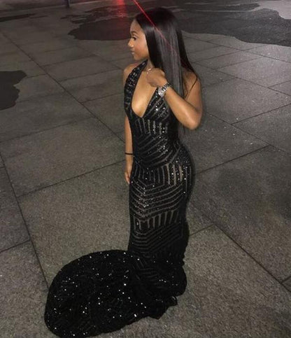 Mermaid Sequins Black Girl Prom Dresses Y1488