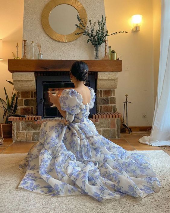 Beautiful Floral Print Chiffon Long Prom Dresses Evening Dress Y572