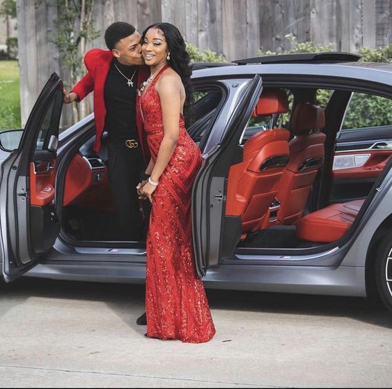 Halter Neckline Mermaid Red Prom Dress Charming Formal Gown For Black Girls Y662