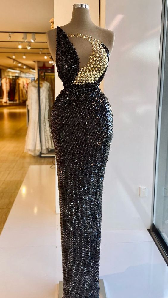 Glamorous Black Sequins Evening Dress Sexy Formal Gown Y731