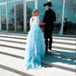 Elegant A-line Light Blue Tulle Prom Dress,Graduation Dress Y975