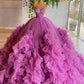 Sweetheart Purple Beading Bodice Tulle Ruffle Pleated Ball Gown Y86