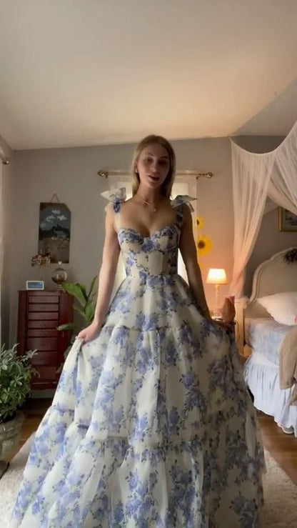 Beautiful Floral Print Chiffon Long Prom Dresses Evening Dress Y96