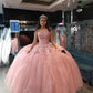 Glitter Pink Tulle Appliques Ball Gown , Sweet 16 Dress , Pink Quinceanera Dress Y750