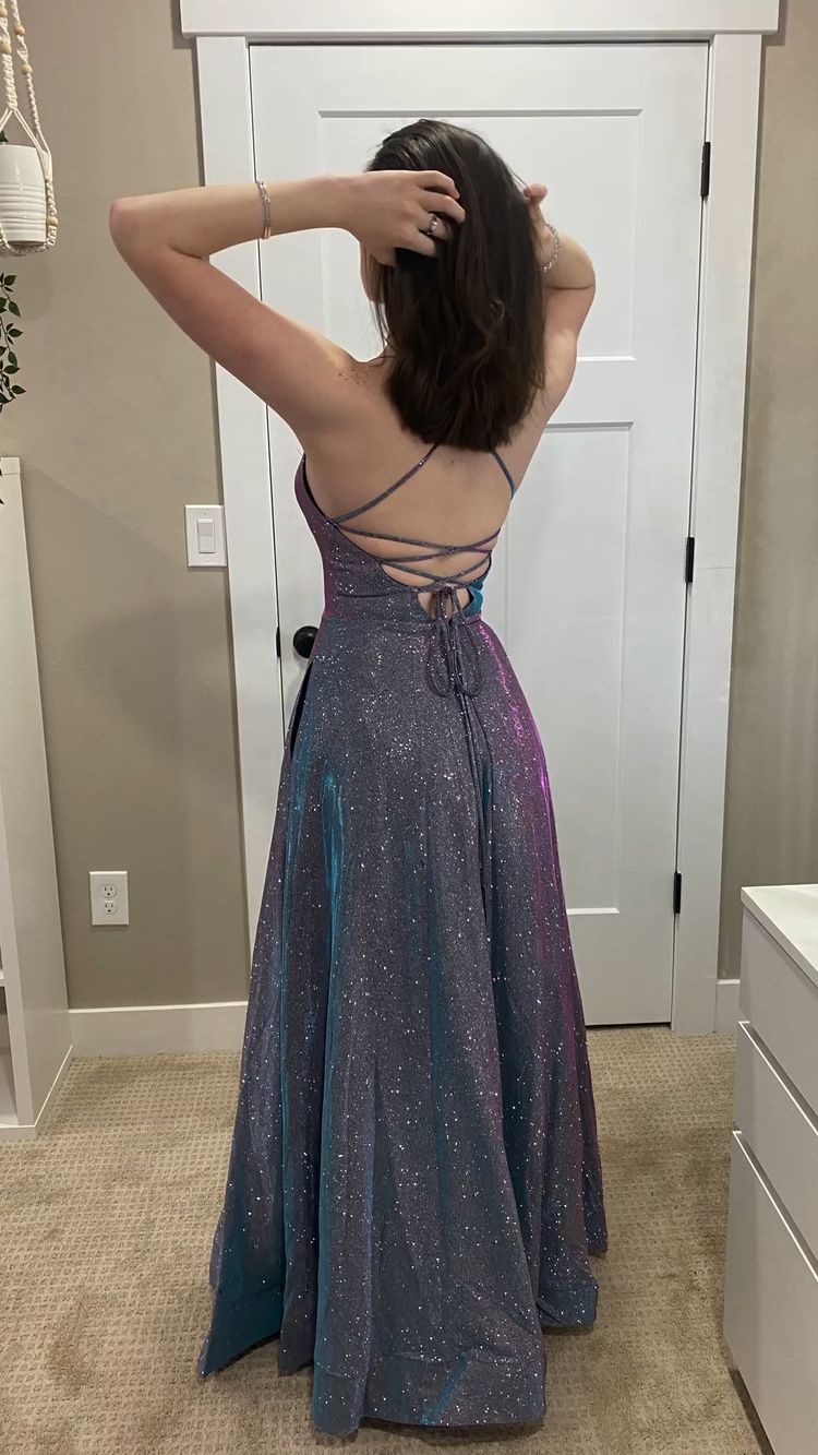 A-line Spaghetti Straps Evening Dress Sparkly Prom Dress Y426
