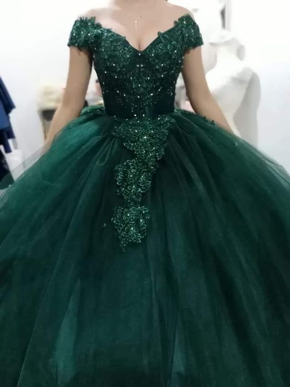 Green Quinceanera Dresses Off The Shoulder Tulle Ball Gown Y297