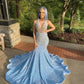 Sexy shimmery blue prom dress, sparkling sequin reception dress, evening cocktail graduation gown Y471