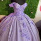 Lavender ball gown off the shoulder with 3d flowers sweet 16 dress Y473