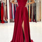 Off-the-Shoulder Burgundy Prom Dress Long With Split Y505