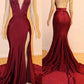 Burgundy V-Neck Mermaid Prom Dress Slit With Appliques Y506