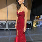 Red Mermaid Sparkly Sequins Long Prom Dresses with Slit Y08