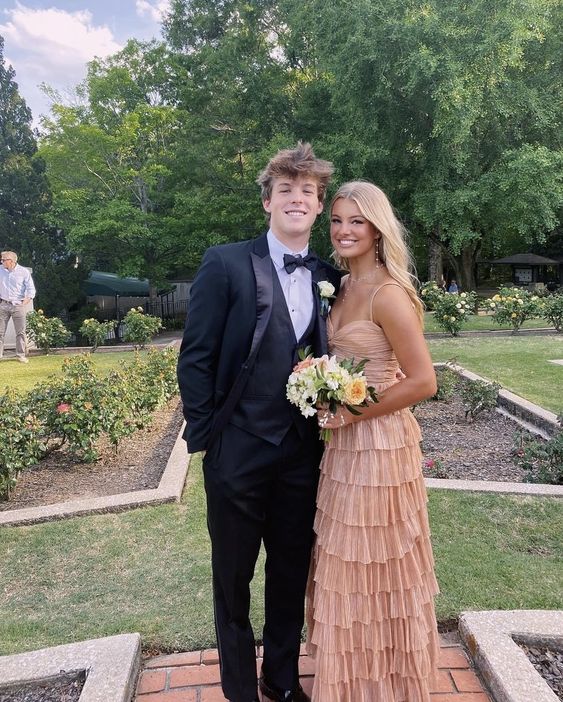 Elegant A-line Spaghetti Straps Tiered Long Prom Dress,Graduation Dress Y1358