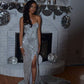 Mermaid Sweetheart Sweep Train Silver Sequined Prom Dress with Split Y1371
