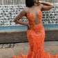 Orange Sequins Mermaid Prom Dresses Black Girl African Girl Prom Gowns Evening Formal Dresses Y1380