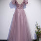 Pink tulle sequins long prom dress pink evening dress s61
