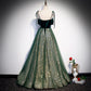Green velvet tulle prom dress formal dress s101