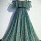 Cute tulle sequins long prom dress A line evening dress s90
