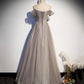 Elegant tulle lace long prom dress A line evening gown s67