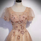 Cute tulle beads long prom dress A line evening gown s63