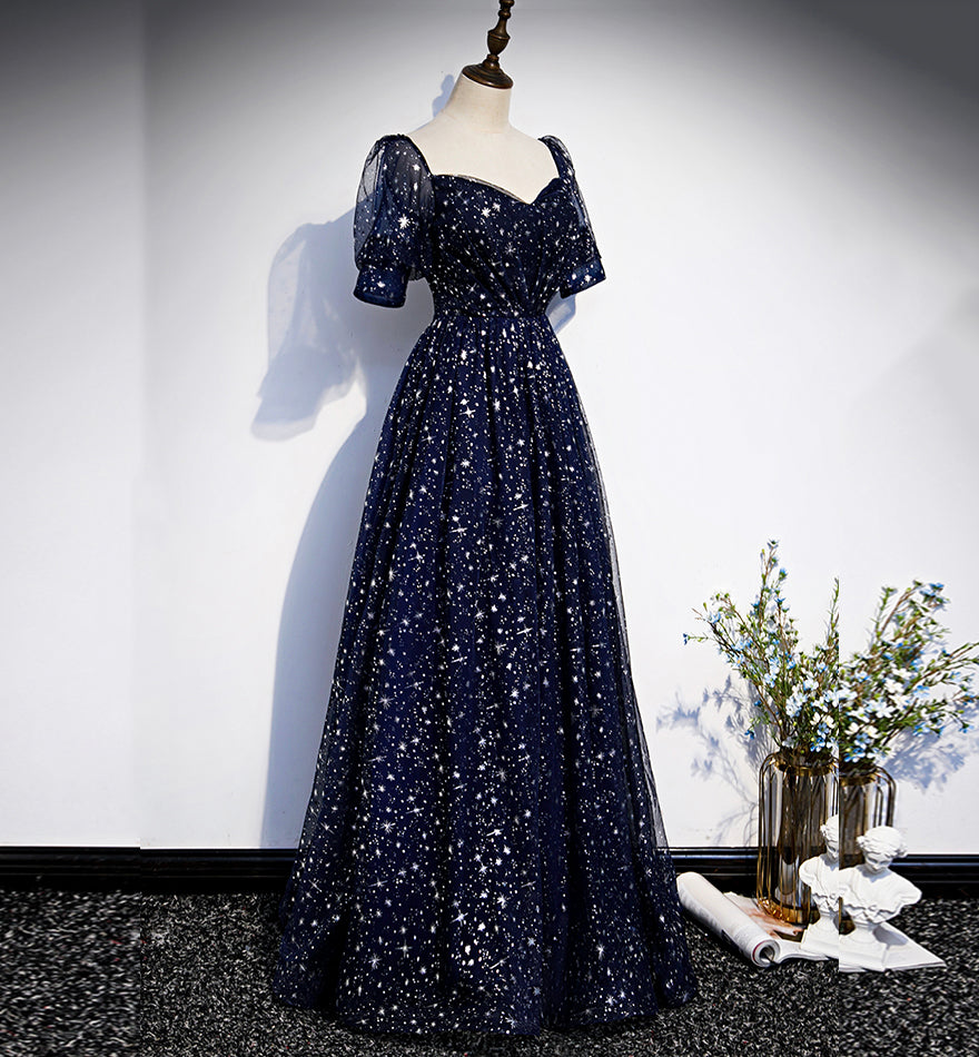 Blue tulle long prom dress blue evening dress s106