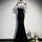 Black velvet long prom dress mermaid evening dress s57