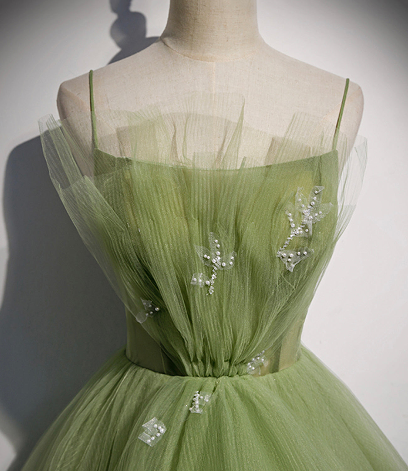 Green tulle long prom dress A line evening dress s56
