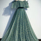 Cute tulle sequins long prom dress A line evening dress s90