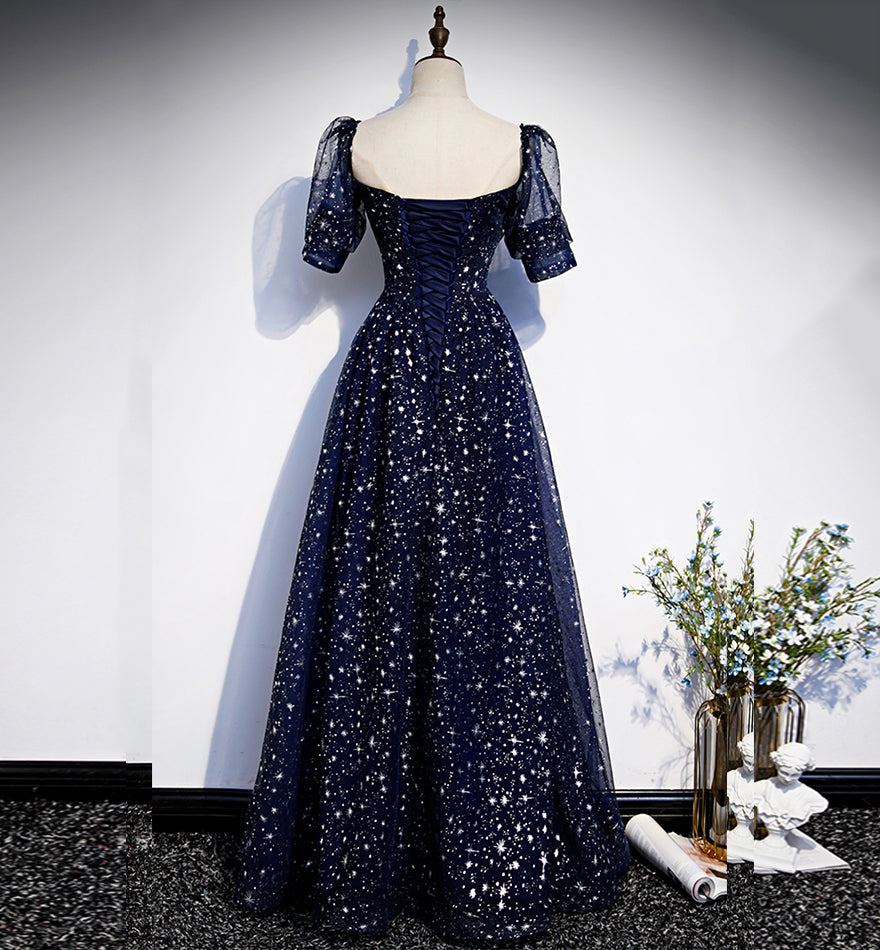 Blue tulle long prom dress blue evening dress s106