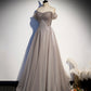 Elegant tulle lace long prom dress A line evening gown s67