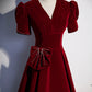 Burgundy v neck long prom dress A line evening dress s54