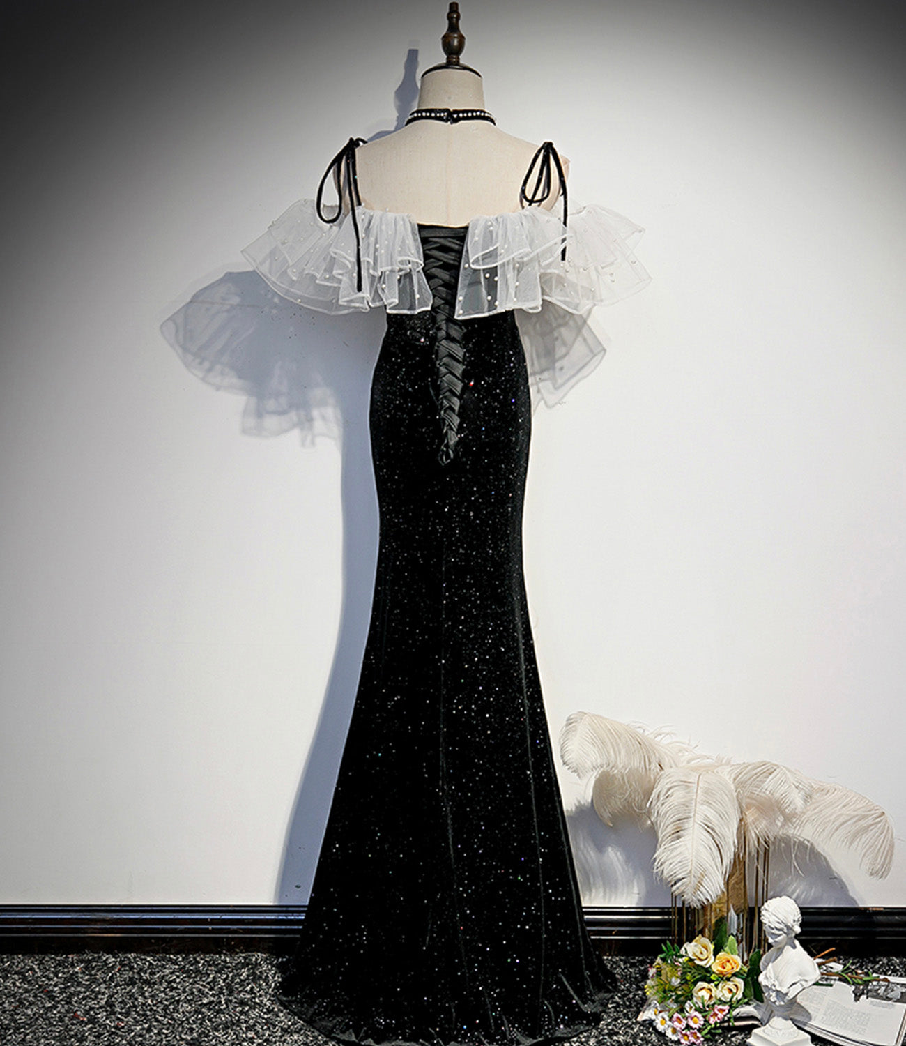 Black velvet long prom dress mermaid evening dress s57