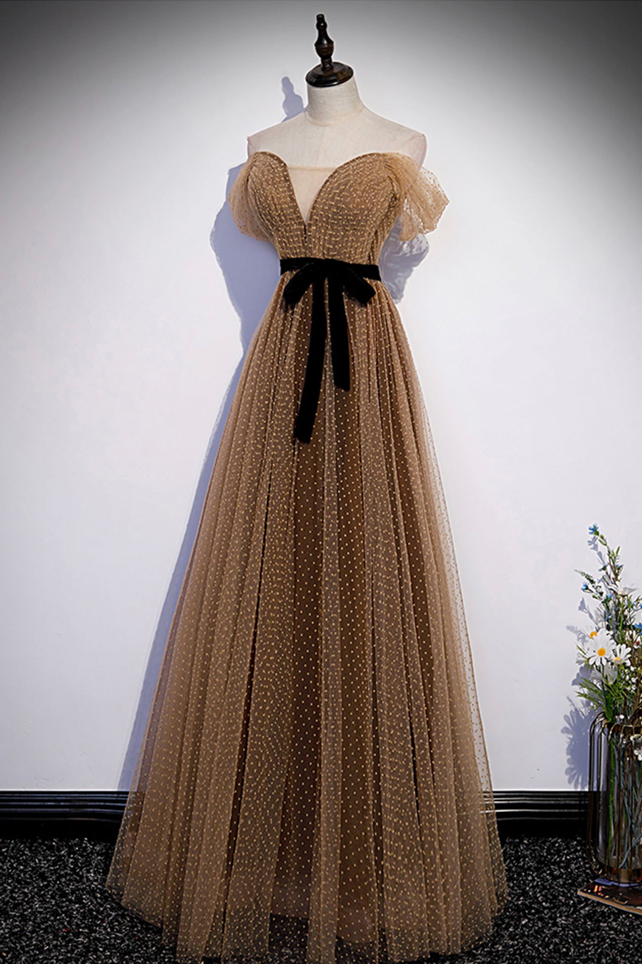 Cute tulle long prom dress A line evening dress s62