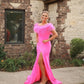 Hot Pink Mermaid Feather Neckline Off the Shoulder Formal Dress Elegant Hot Pink Prom Dress Y1311