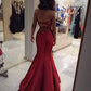 Burgundy Satin Mermaid/Trumpet Prom Dress Backless Evening Dress Y1908