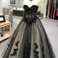 Charming Black Prom Dress,A Line Prom Dress,Appliques Tulle Prom Dress, Sexy Sweetheart Prom Dresses Y1922