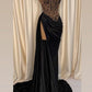 Black Strapless Long Evening Dress , Chic Black Prom Dress with High Split , Black Gala Dress Y1903