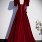 Burgundy v neck long prom dress A line evening dress s54