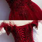 Burgundy tulle sequins long A line prom dress evening dress s69