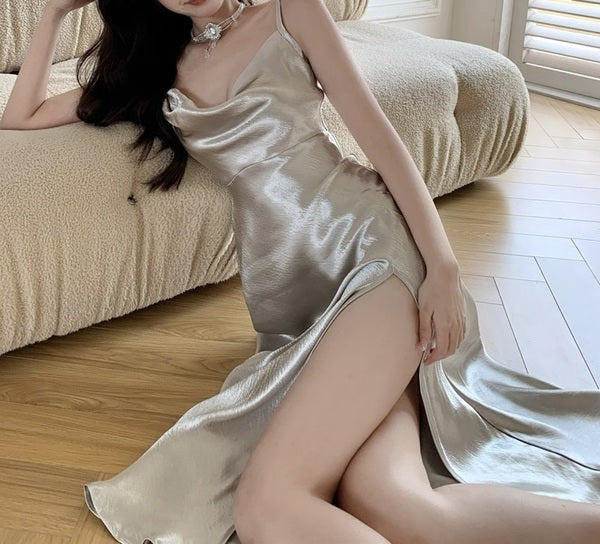 Silver/Golden Satin Spaghetti Strap Sexy Prom Dress,Bridesmaid Dress Y1345