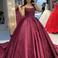 Burgundy Spaghetti Straps Satin Ball Gown A-line Prom Gown  Y1620