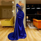 Royal blue prom dresses, beaded prom dresses, long sleeve prom dresses, mermaid prom dresses, satin evening dresses Y1603