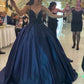 A-line Spaghetti Straps Navy Blue Ball Gown Birthday Party Dress Y1612