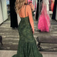 Generous Green Spaghetti Straps Lace Mermaid Evening Dress Y1030