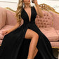 Black Deep V Neck Long Prom Dress,Sexy Formal Gown Y1035