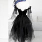 BLACK ROUND NECK TULLE LACE SHORT PROM DRESS BLACK EVENING DRESS S14739